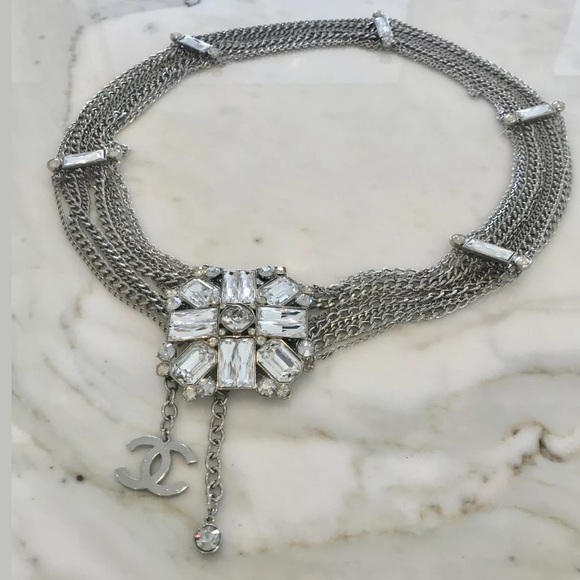 CHANEL SILVER TONE CHAIN CRYSTAL EMBELLISHED BELT NWOTS! - Picture 9 of 17